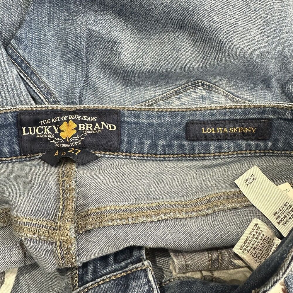 lucky brand lolita skinny jeans floral embroidered distressed raw hem Size 27 - Picture 4 of 6